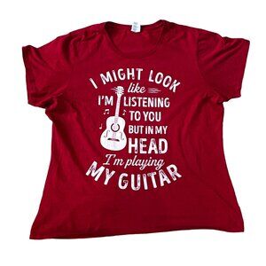 Port & Company Red Short Sleeve T-Shirt Guitar Graphic Women's Size XXL 1617